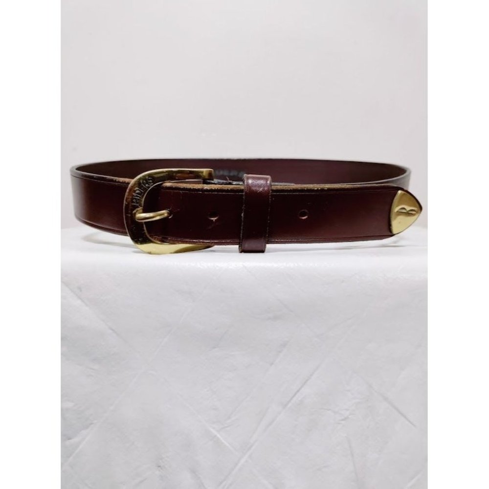 Riders Mens Leather Gold Tone Buckle Adjustable Belt Brown One Size - Picture 4 of 15